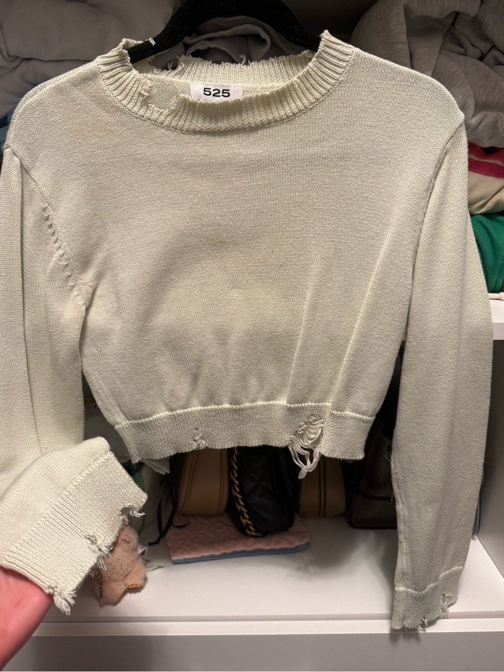 525 America Cropped Distressed Crewneck Sweater - Sage Green